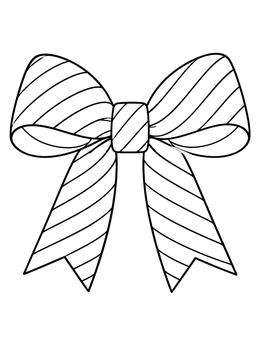 Striped holiday ribbon design on a clean christmas bows coloring page.