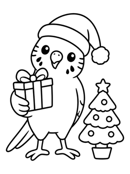 Free printable Festive Budgie With Christmas Gift coloring page