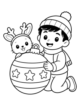 Free printable Boy And Festive Bunny With Ornament coloring page