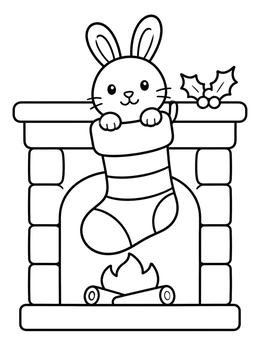 Free printable Bunny In A Fireplace Stocking coloring page