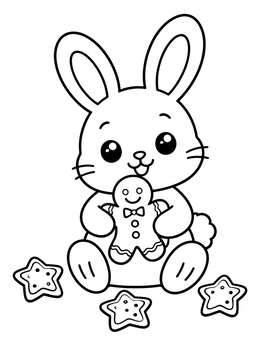 Free printable Cute Bunny With Gingerbread Cookie coloring page