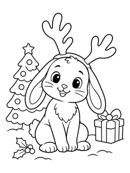 Free printable Cute Bunny With Reindeer Antlers coloring page