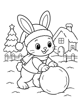 Free printable Cute Bunny Rolling A Snowball coloring page