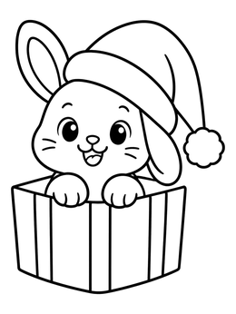 Free printable Cute Christmas Bunny In Gift Box coloring page