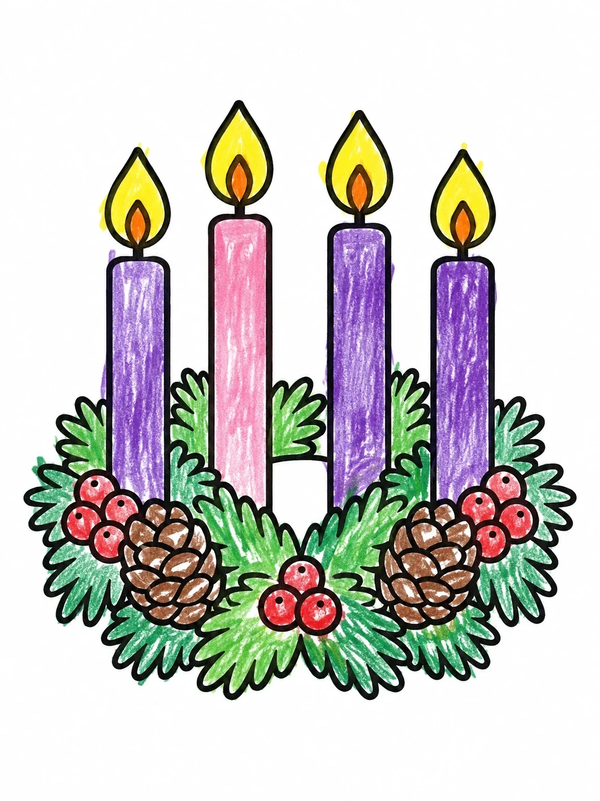 Colored example of the Advent Wreath With Four Candles coloring page