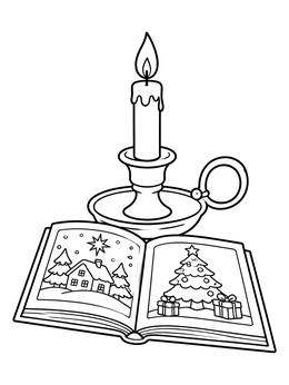 Free printable Holiday Candle And Storybook coloring page