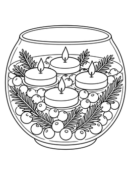 Free printable Floating Holiday Candles In Glass Bowl coloring page
