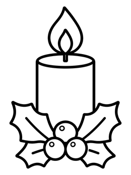 Free printable Christmas Candle With Holly Leaves coloring page