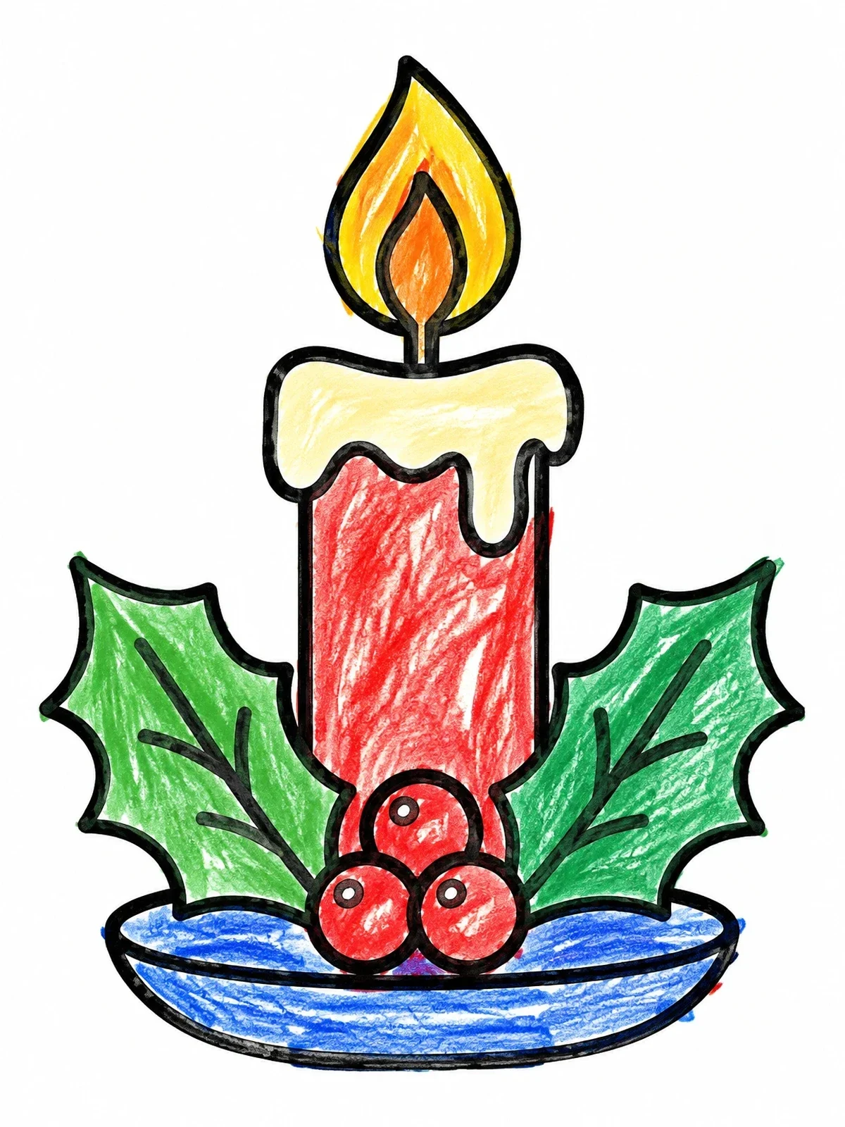 Colored example of the Cozy Christmas Candle With Holly coloring page