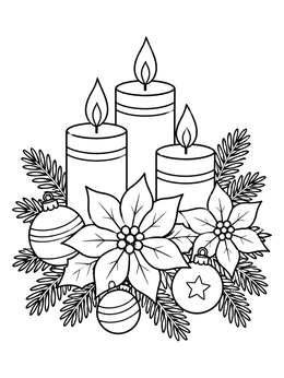 Free printable Festive Christmas Candles And Poinsettias coloring page