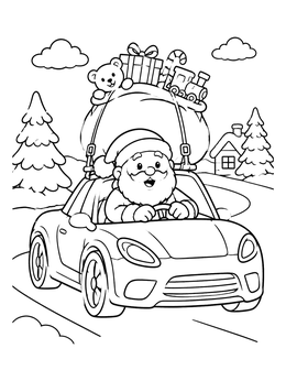 Free printable Santa Driving A Sports Car coloring page