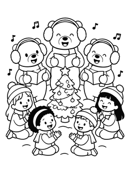 Free printable Singing Bears And Happy Children Carols coloring page