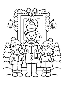 Free printable Carolers Singing At The Front Door coloring page