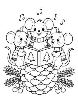 Free printable Caroling Mice On A Pinecone coloring page