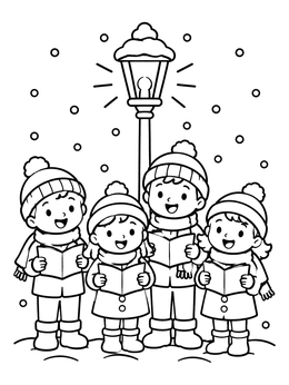 Free printable Children Caroling Under A Street Lamp coloring page