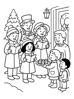 Free printable Sharing Gingerbread Cookies With Carolers coloring page