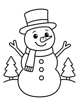 Free printable Cheerful Snowman In Winter Landscape coloring page