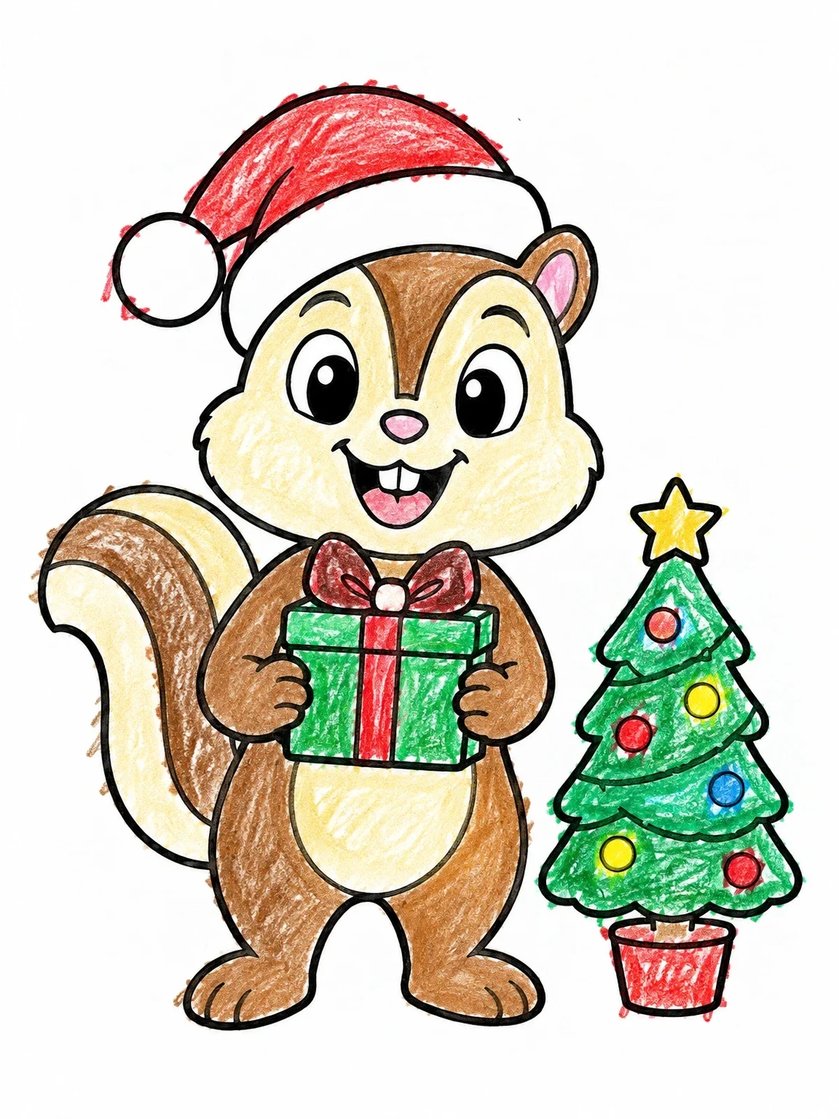Colored example of the Festive Christmas Chipmunk With Gift coloring page