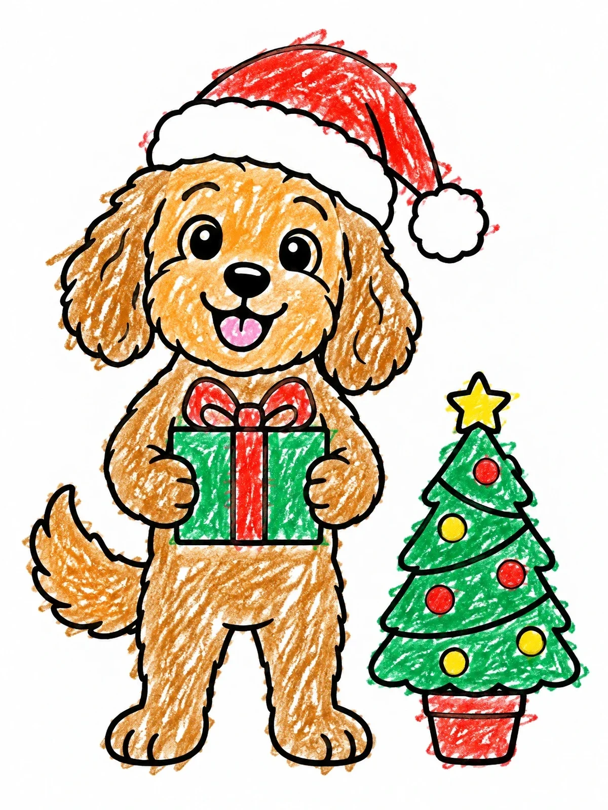 Colored example of the Festive Christmas Cockapoo With Gift coloring page