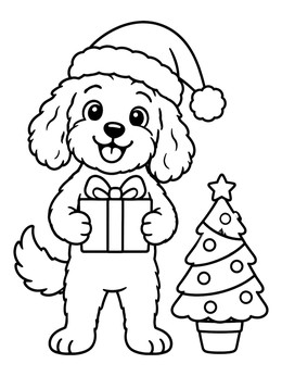 Free printable Festive Christmas Cockapoo With Gift coloring page