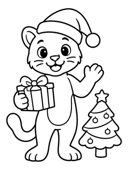 Free printable Christmas Cougar With Holiday Present coloring page