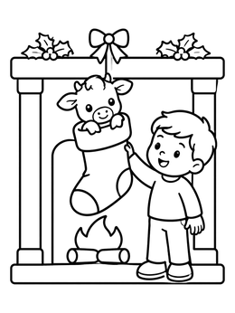 Free printable Calf In A Christmas Stocking coloring page