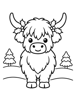 Free printable Cute Highland Calf With Holly coloring page