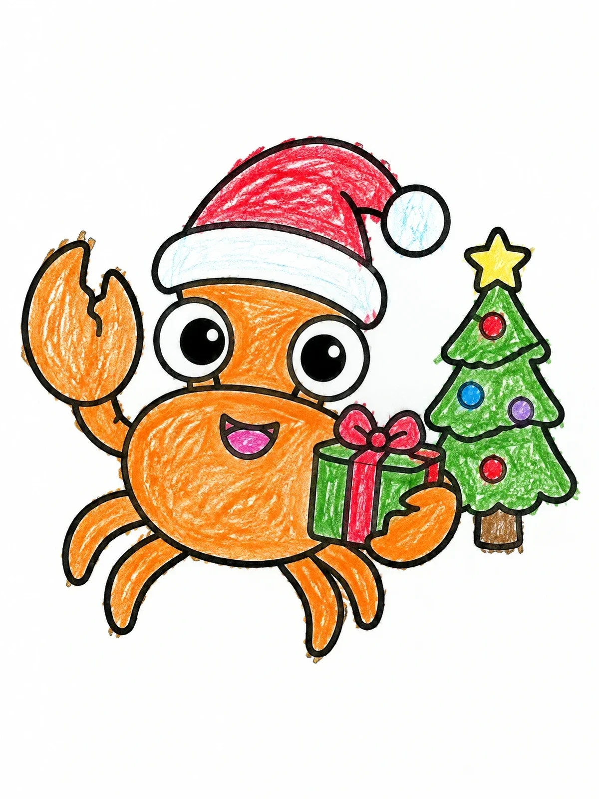 Colored example of the Christmas Crab With Tree And Gift coloring page