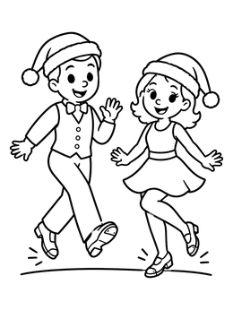 Free printable Cheerful Tap Dancers In Santa Hats coloring page