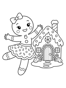 A happy gingerbread girl dances in this sweet christmas dance coloring page.