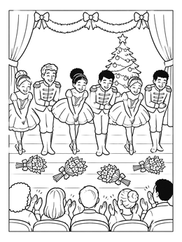 Free printable Holiday Ballet Dancers Bowing On Stage coloring page