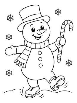 Free printable Tap Dancing Snowman With Cane coloring page
