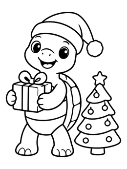Free printable Cute Tortoise Celebrating Christmas coloring page