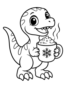 Free printable Cute Dinosaur With Hot Cocoa coloring page