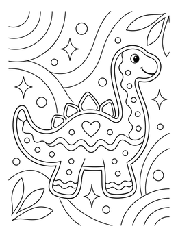 Decorated gingerbread dinosaur on this festive christmas dinosaur coloring page.