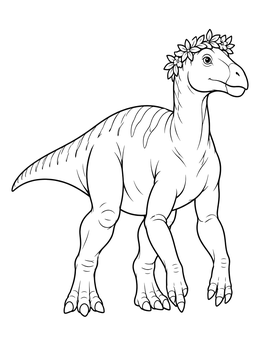 A friendly Iguanodon wears a crown of flowers in this christmas dinosaur coloring page.