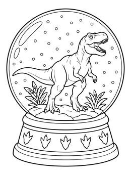 A fierce T-Rex stands in a festive bubble on this christmas dinosaur coloring page.