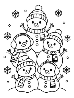Free printable Cheerful Snowman Family In Winter coloring page