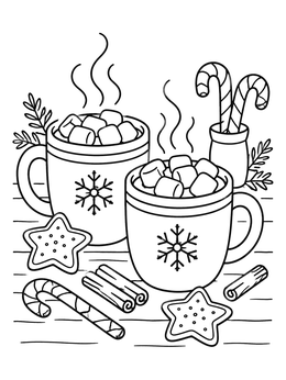 Free printable Cozy Hot Cocoa And Winter Treats coloring page