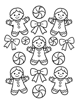 Free printable Gingerbread Figures And Peppermint Candies coloring page