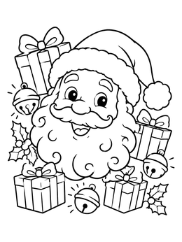 Free printable Smiling Santa With Gifts And Jingle Bells coloring page