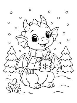 Free printable Cozy Dragon With Hot Cocoa coloring page
