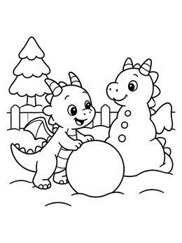 Free printable Cute Dragon Building A Snow Dragon coloring page