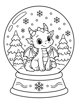 Free printable Cute Dragon In Winter Snow Globe coloring page