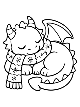 Free printable Sleeping Baby Dragon In Winter Scarf coloring page