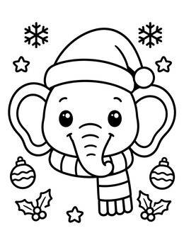 Free printable Festive Baby Elephant With Santa Hat coloring page