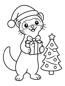 Free printable Christmas Ferret With Gift coloring page