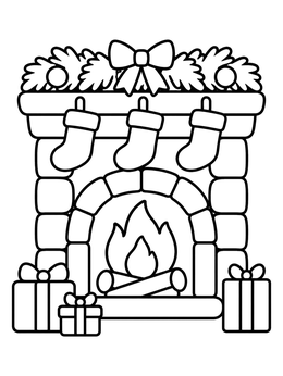 Free printable Cozy Christmas Fireplace With Stockings coloring page