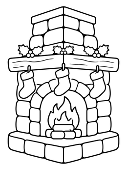 Free printable Cozy Stone Hearth With Stockings coloring page