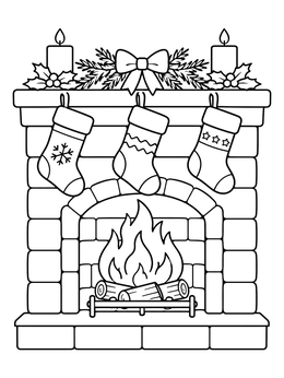 Free printable Cozy Christmas Fireplace With Stockings coloring page